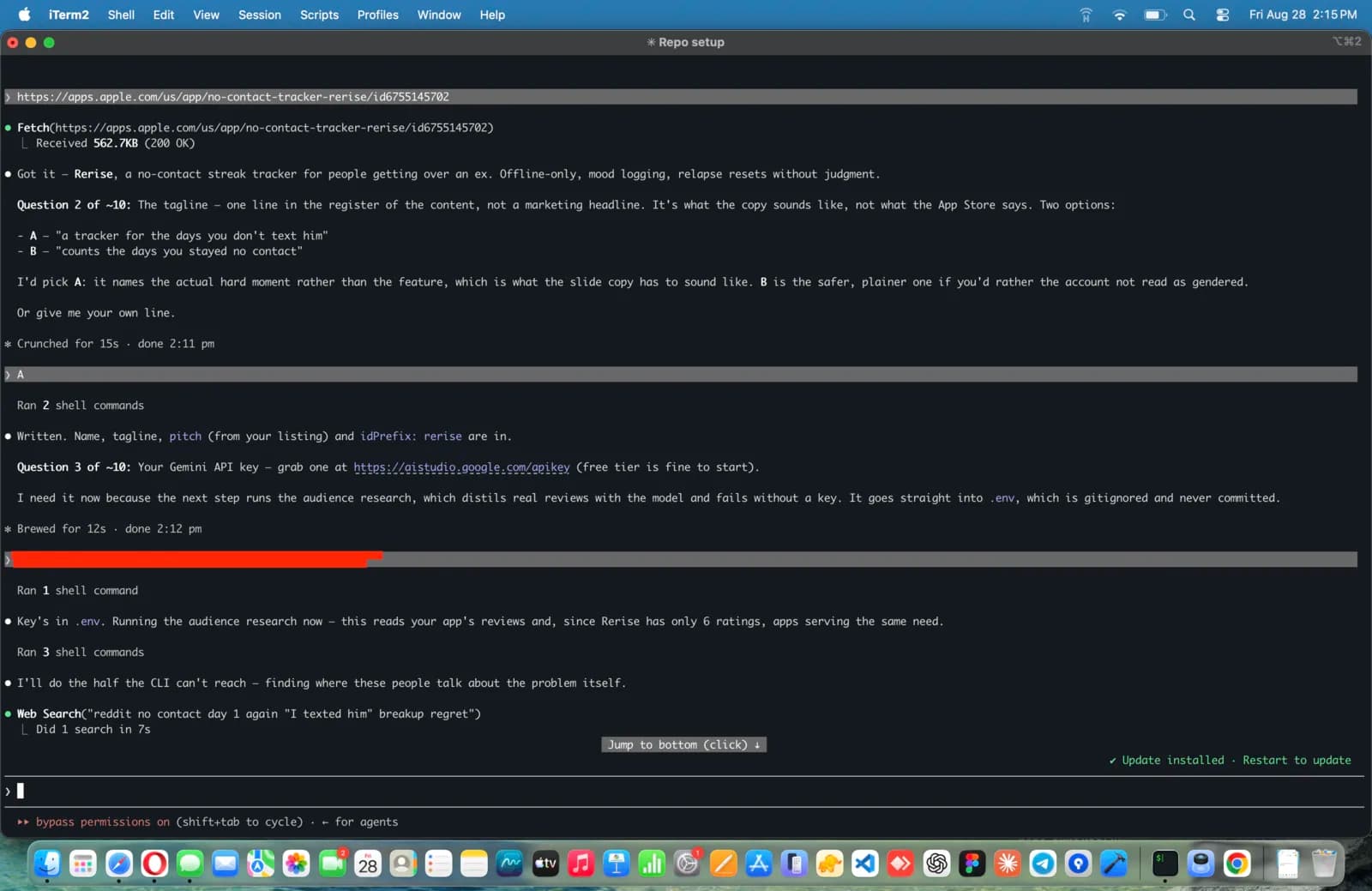 Terminal screenshot: You give it a link to your product