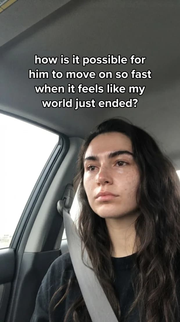 Slide 01 of a generated slideshow: how is it possible for him to move on so fast when it feels like my world just ended